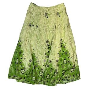 Gado Gado Green Paisley Beaded Sequin Boho Midi Skirt Womens Lined